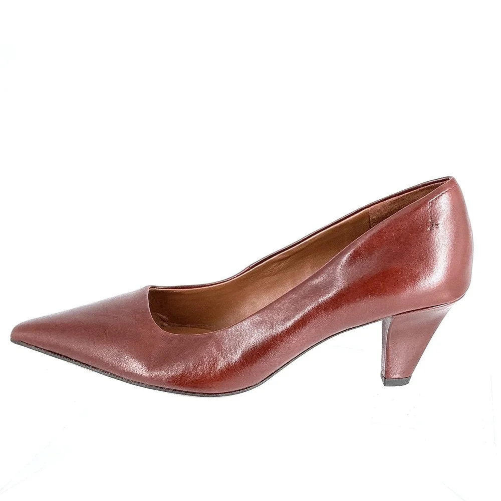 Franco Sarto Size 8 Burgundy Leather Pointed Toe Kitten Heel Pumps Astra